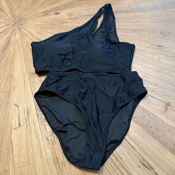 black one shoulder with slit bikini high waisted size - Picture 2 of 6